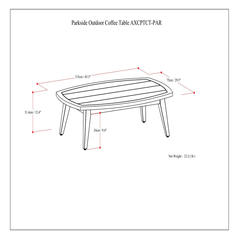 Simpli-Home Parkside outdoor coffee table in light teak wood, ideal for patio or garden seating areas.