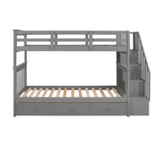 DreamHaus stairway bunk bed with built-in storage drawers and safety guard rail for bedrooms, featuring a modern wooden design.
