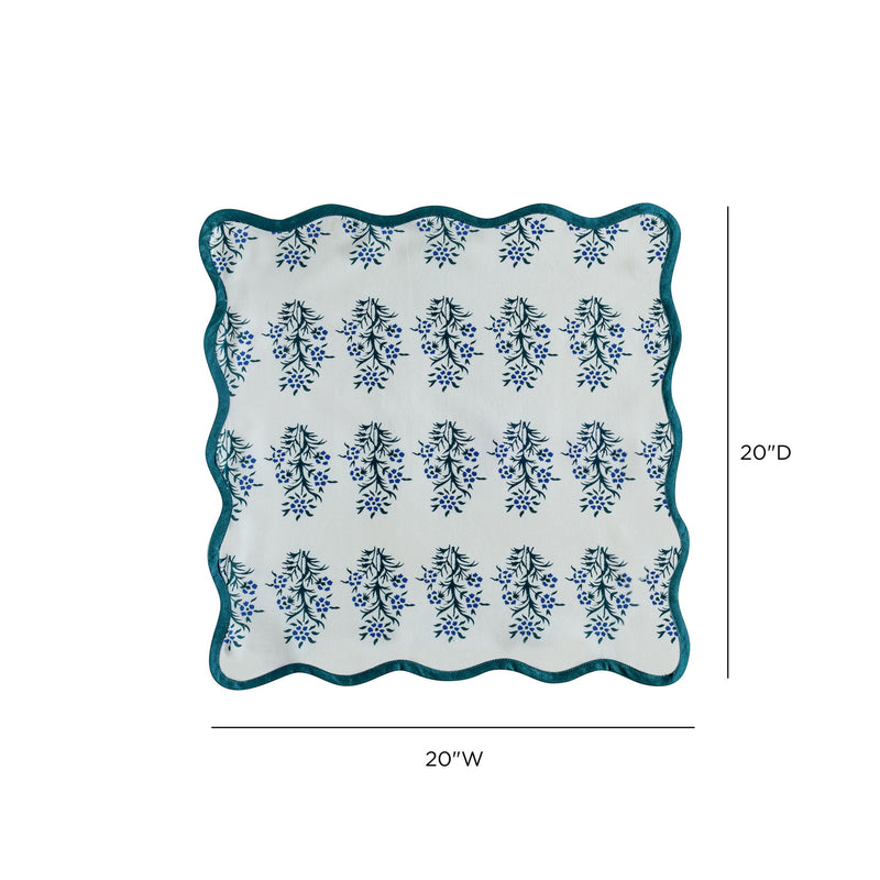 Set of four blue cornflower printed cotton canvas napkins by TOV Furniture, featuring floral design for elegant table setting.