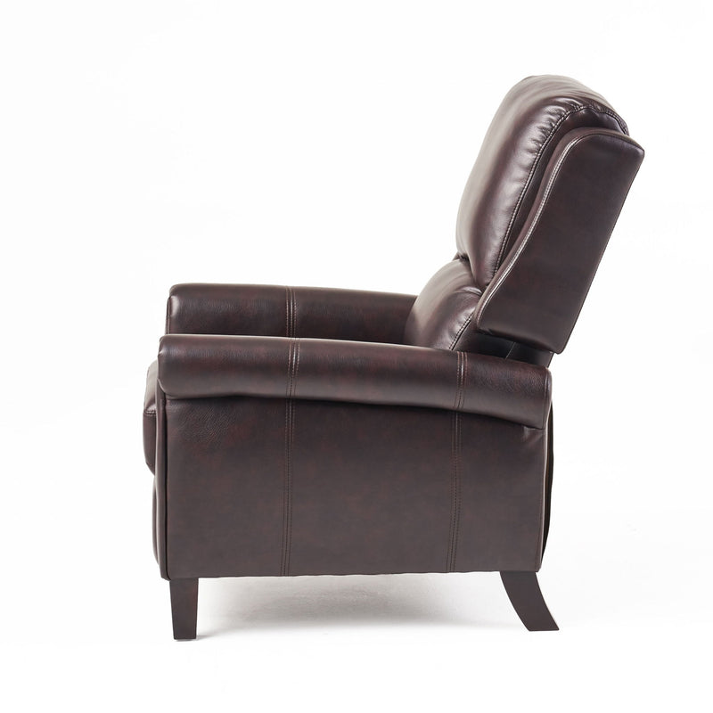 Noble House Memphis burgundy recliner club chair with plush upholstery and padded armrests, showcasing its comfortable reclining design.