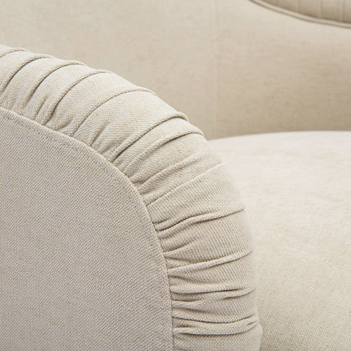 TOV Furniture Pamela chenille tassel lounge chair in tan with plush fabric and decorative tassels, perfect as an accent chair.