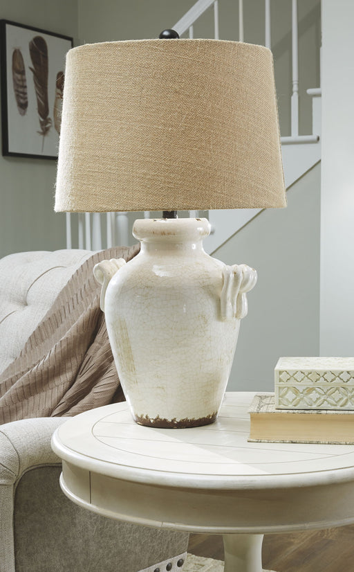 Emelda - Ceramic Table Lamp  - Cream - R&R Furniture Gallery (Fountain Valley, CA)