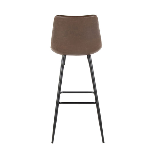 Set of two Lumi Source Durango industrial fixed height counter stools with square footrests in black and espresso finish.