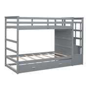 DreamHaus bunk bed with trundle and staircase, featuring sturdy wood construction and space-saving design for kids' bedrooms.