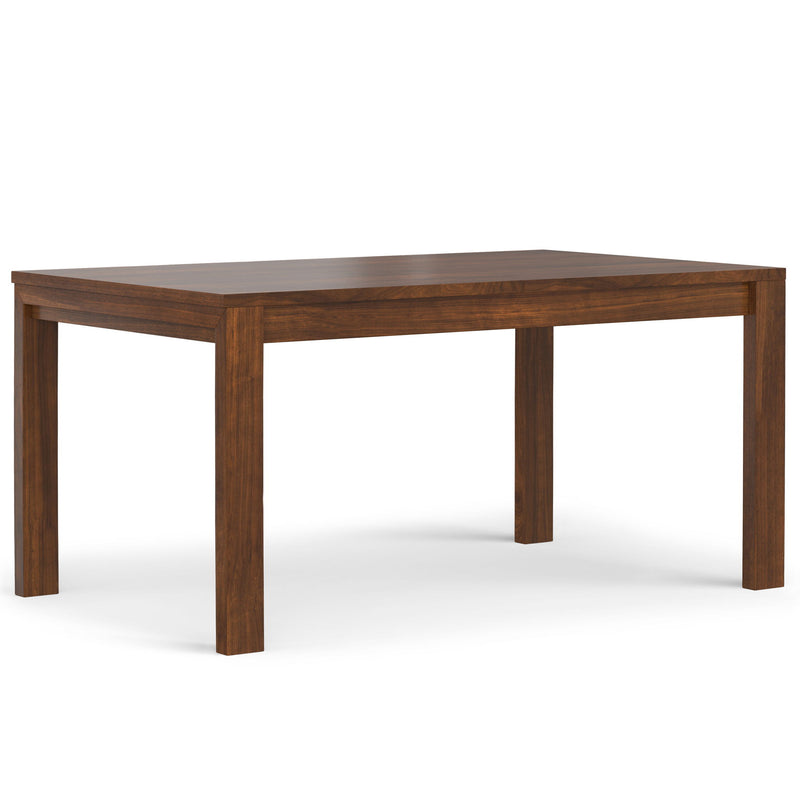 Wilson handcrafted dining table by Simpli-Home, showing a sturdy wooden surface with a modern design for dining room decor.
