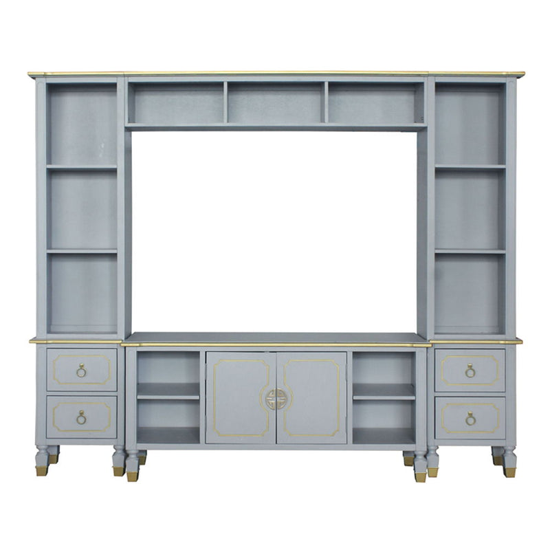 House Marchese - Entertainment Center - Gold Trim & Pearl Gray - R&R Furniture Gallery (Fountain Valley, CA)