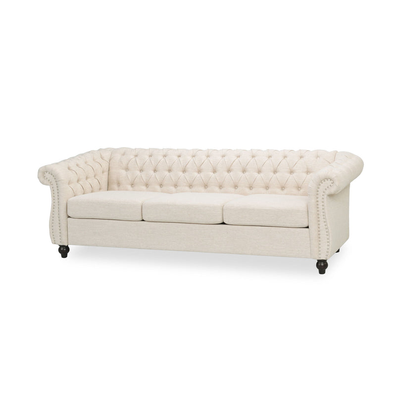 Noble House Chesterfield style 3-seater sofa with deep button tufting and classic stationary design in rich upholstery.