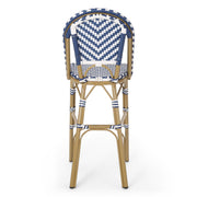Outdoor Rattan French Barstool Set,, Bamboo, Seat Height - Navy Blue / White - R&R Furniture Gallery (Fountain Valley, CA)