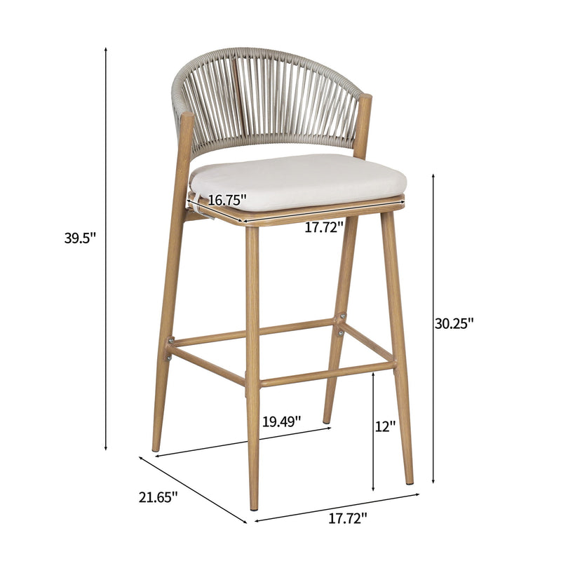 Outdoor Bar Height Metal Frame Counter Stools With Scallop Shaped Backrest & Water Resistant Cushions - R&R Furniture Gallery (Fountain Valley, CA)