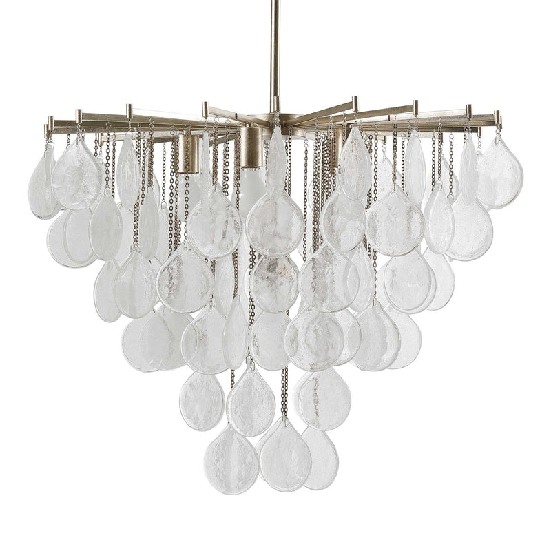 Uttermost Goccia tear drop glass pendant light hanging with sleek metal fixture, modern pendant lighting design.
