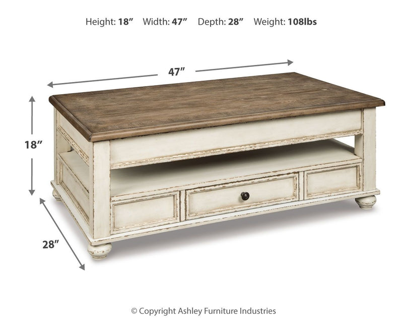 Realyn - Lift Top Cocktail Table - White / Brown - R&R Furniture Gallery (Fountain Valley, CA)