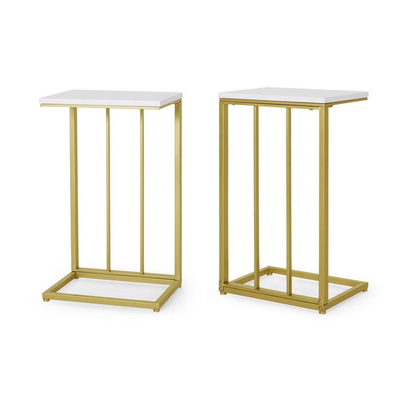 Noble House Modern Glam C-Shape End Table with sleek design, smooth surface, and sturdy base, ideal as a chair side table.