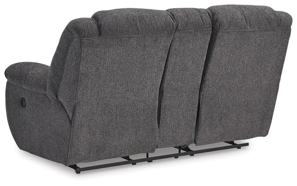 Foreside - Dbl Reclining Loveseat with Console - Charcoal - R&R Furniture Gallery (Fountain Valley, CA)