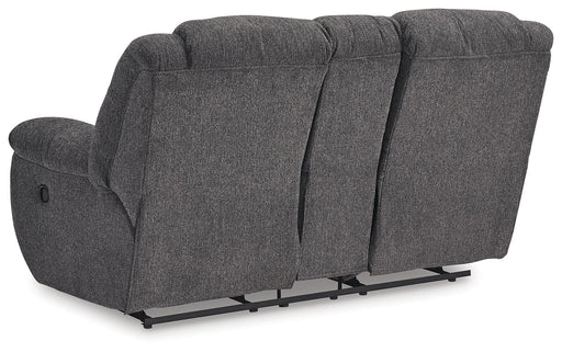 Foreside - Dbl Reclining Loveseat with Console - Charcoal - R&R Furniture Gallery (Fountain Valley, CA)