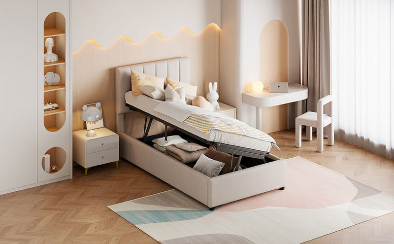 Upholstered Platform Bed With A Hydraulic Storage System - R&R Furniture Gallery (Fountain Valley, CA)