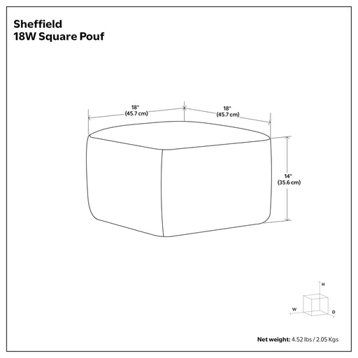 Simpli-Home Sheffield square accent pouf in distressed dark brown fabric, perfect for casual seating or decorative accents.