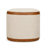 Huche - Cotton Jute and Vegan Leather Oval Ottoman - Natural - R&R Furniture Gallery (Fountain Valley, CA)
