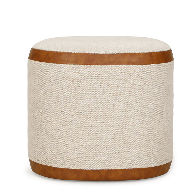 Huche - Cotton Jute and Vegan Leather Oval Ottoman - Natural - R&R Furniture Gallery (Fountain Valley, CA)