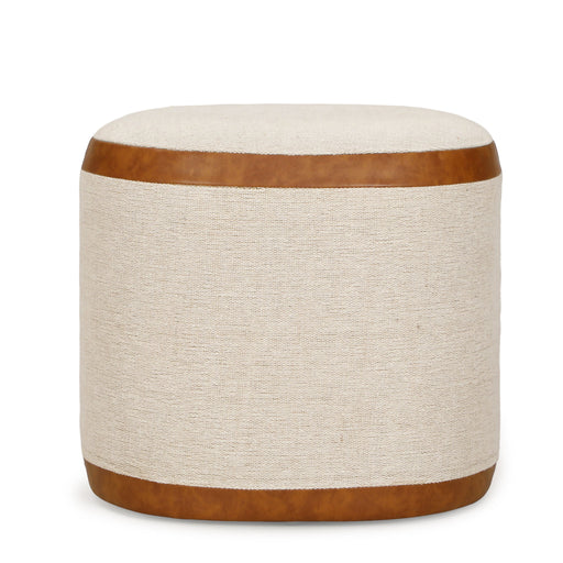 Huche - Cotton Jute and Vegan Leather Oval Ottoman - Natural - R&R Furniture Gallery (Fountain Valley, CA)