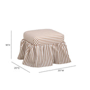 Gertrude striped linen upholstered ottoman by TOV Furniture with a cushioned top and wooden legs in a modern design