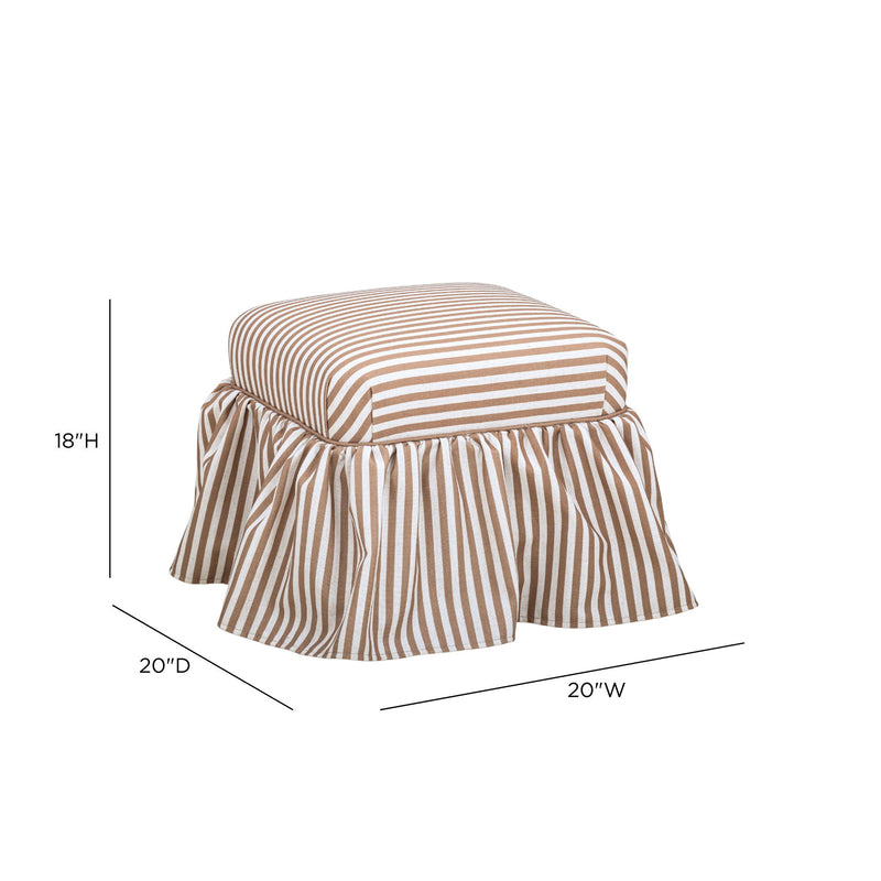 Gertrude striped linen upholstered ottoman by TOV Furniture with a cushioned top and wooden legs in a modern design