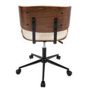 Lumi Source Lombardi mid-century modern adjustable office chair with swivel and wooden armrests, black padded seat and backrest.
