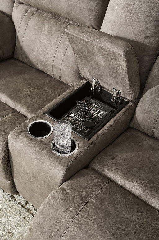 Laresview - Dbl Reclining Loveseat with Console - Fossil - R&R Furniture Gallery (Fountain Valley, CA)