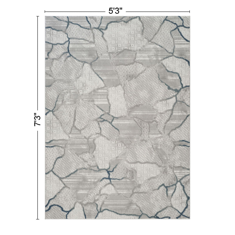 Geometrix - 5'3" X 7'3" Area Rug, Geometric 3D Effect - Gray / Ivory - R&R Furniture Gallery (Fountain Valley, CA)