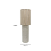 TOV Furniture Mondada concrete floor lamp with a sleek, modern design and cylindrical shape standing on a wooden floor.