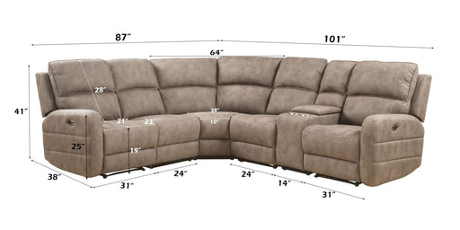 Olwen - Power Motion Sectional Sofa - Mocha Nubuck - R&R Furniture Gallery (Fountain Valley, CA)