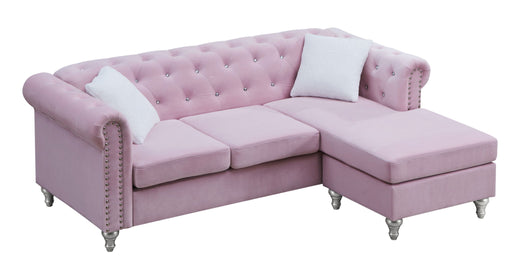 Glory Furniture Raisa stationary sectional sofa chaise with plush cushions and modern design, shown in a stylish living room setting.