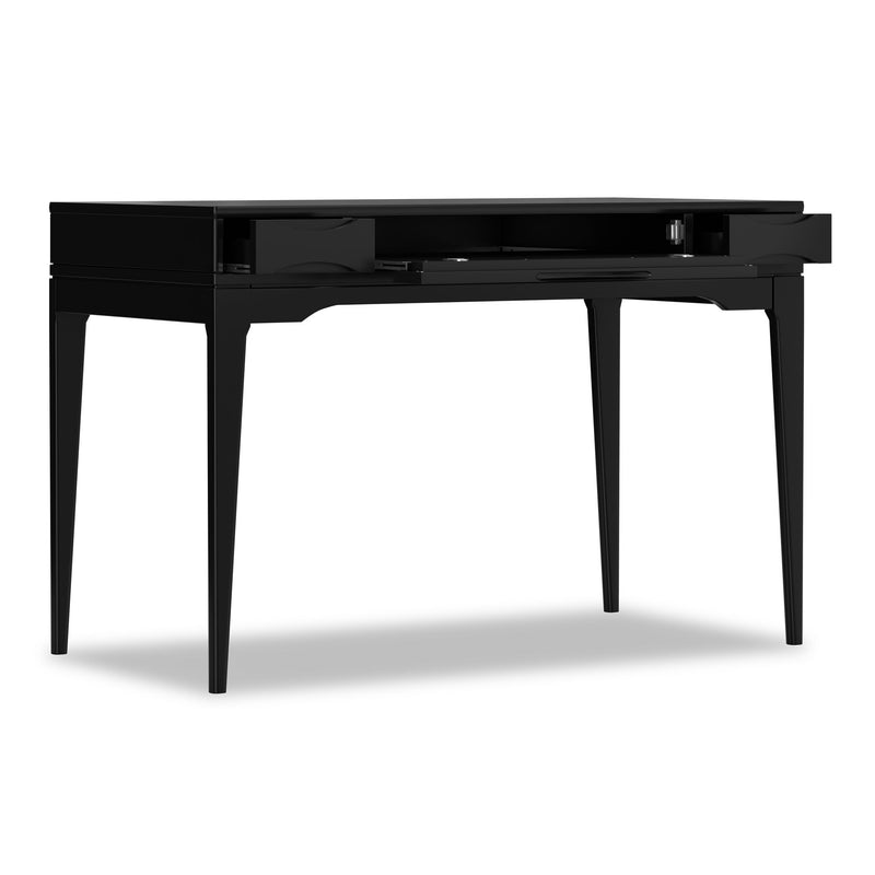 Simpli-Home Harper handcrafted wooden writing desk with clean lines and spacious surface for office or home workspace.