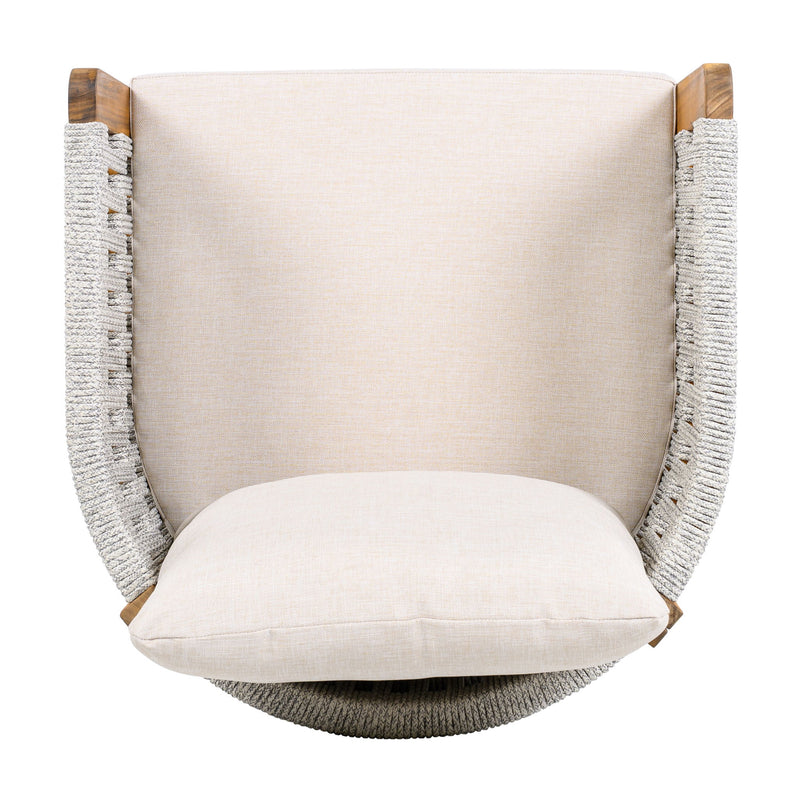 Set of two Noble House outdoor dining chairs with woven rope handles, designed for stylish patio or garden seating.