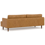 Livingston upholstered stationary sofa by Simpli-Home with plush fabric, cushioned back, and armrests in a modern living room setting.