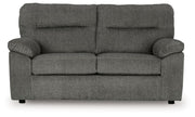 Mineral-colored Bindura stationary loveseat by Signature Design by Ashley®, plush fabric and cushioned armrests, ideal for cozy living spaces.
