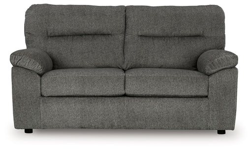 Mineral-colored Bindura stationary loveseat by Signature Design by Ashley®, plush fabric and cushioned armrests, ideal for cozy living spaces.
