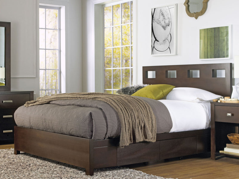 Riva King-size Platform Storage Bed in Chocolate Brown