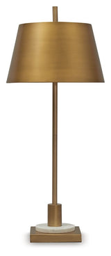 Fritzburn - Metal Table Lamp - Gold Finish / White - R&R Furniture Gallery (Fountain Valley, CA)