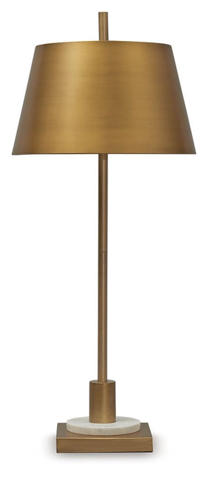 Fritzburn - Metal Table Lamp - Gold Finish / White - R&R Furniture Gallery (Fountain Valley, CA)