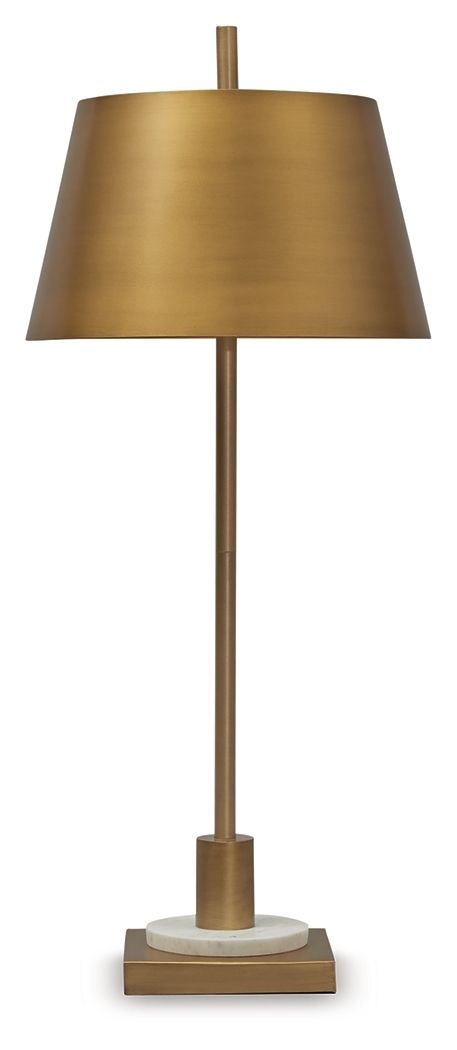 Fritzburn - Metal Table Lamp - Gold Finish / White - R&R Furniture Gallery (Fountain Valley, CA)