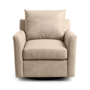 Classic Home Olivia swivel chair with cushioned seat and backrest, featuring a modern design and wooden base.