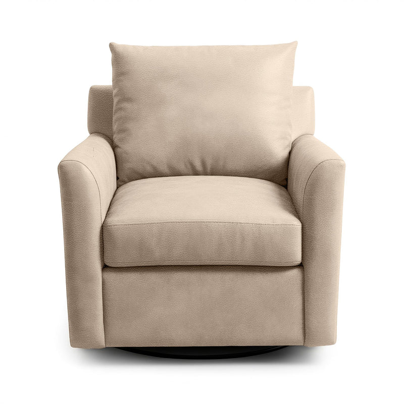 Classic Home Olivia swivel chair with cushioned seat and backrest, featuring a modern design and wooden base.