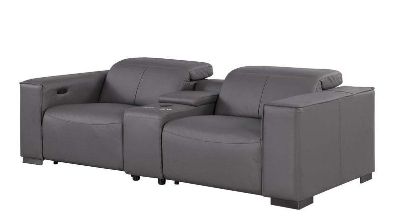 1208 - Modular Leather Set With 5 Power Recliners & Power Headrests