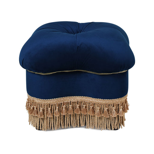 Ellen - Upholstered Clover Ottoman With Gold Bullion Fringe - Navy Blue - R&R Furniture Gallery (Fountain Valley, CA)