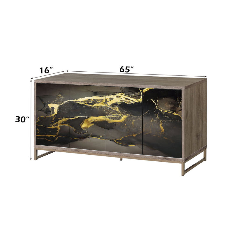 Payo - Console Cabinet - Black Marble Print Oak & Champagne - R&R Furniture Gallery (Fountain Valley, CA)