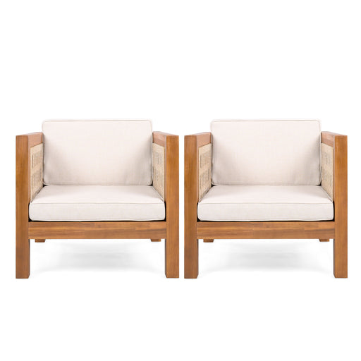 Noble House outdoor club arm chair with rope armrests and cushions, suitable for patio or garden seating.