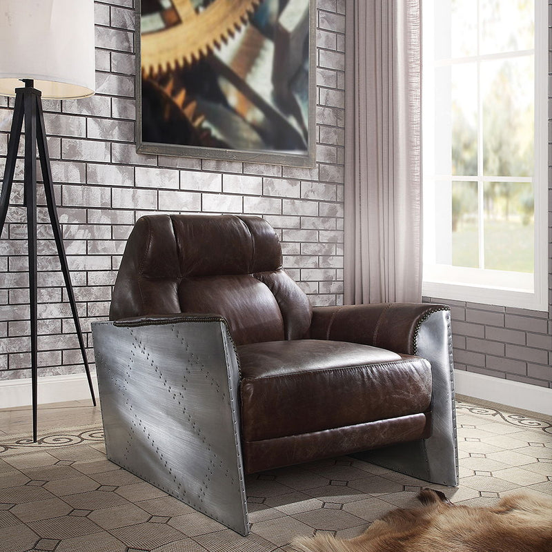 Brancaster - Accent Chair - Espresso Top Grain Leather & Aluminum - R&R Furniture Gallery (Fountain Valley, CA)