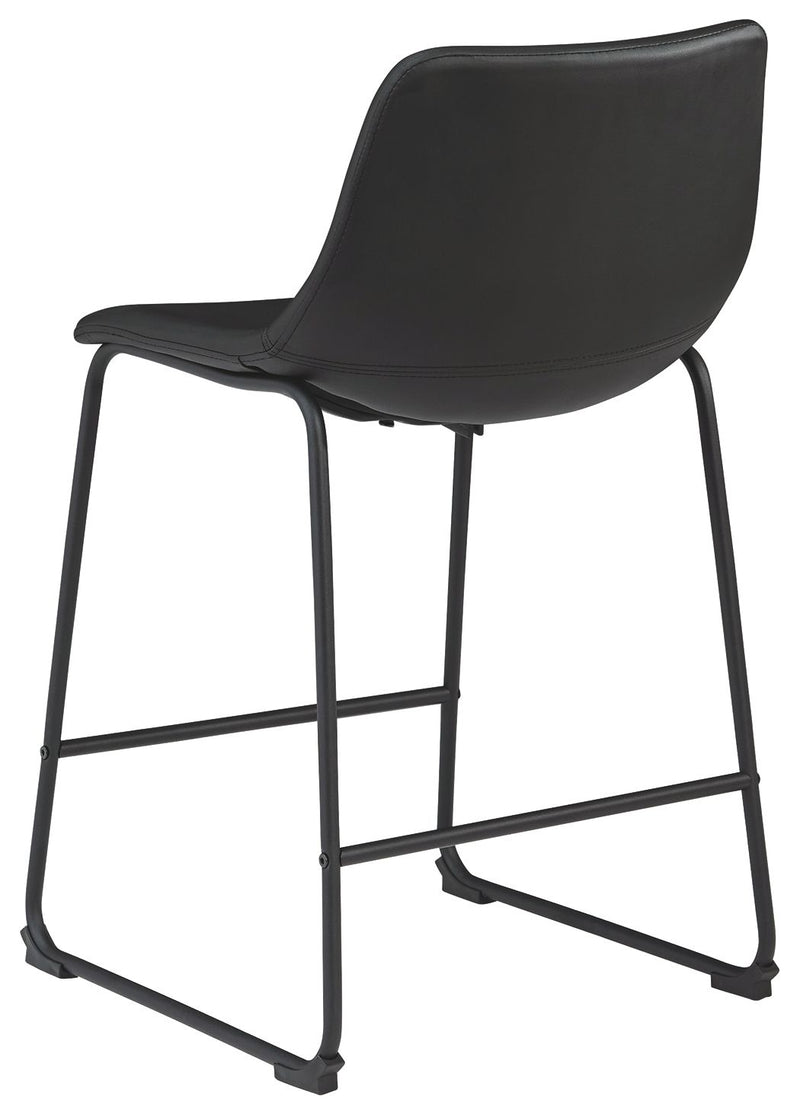 Set of two Signature Design by Ashley Centiar upholstered barstools with cushioned seats and wooden legs, ideal for kitchen or bar area.