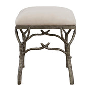 Uttermost Lismore small beige fabric accent bench with wooden legs, showcasing a plush cushioned top for stylish seating.