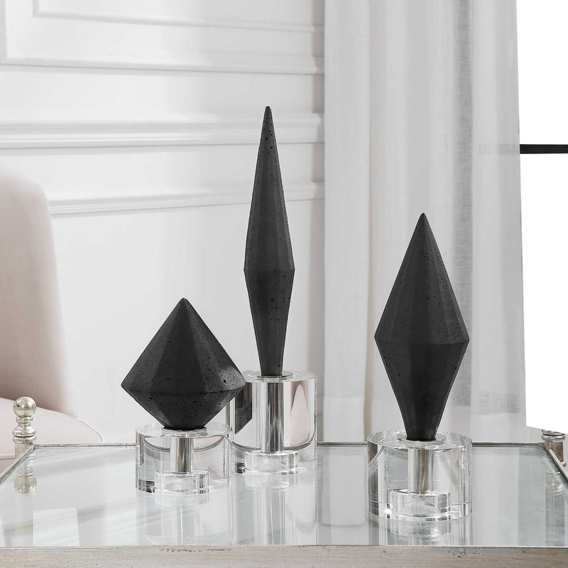 Set of three Alize sculptures from Uttermost, modern decorative figurines with sleek, abstract design for stylish home decor.